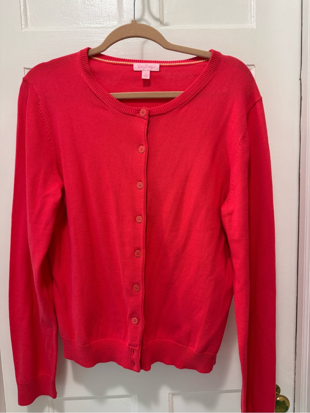 Lilly Pulitzer Coral Red Button-Front Crewneck Cardigan